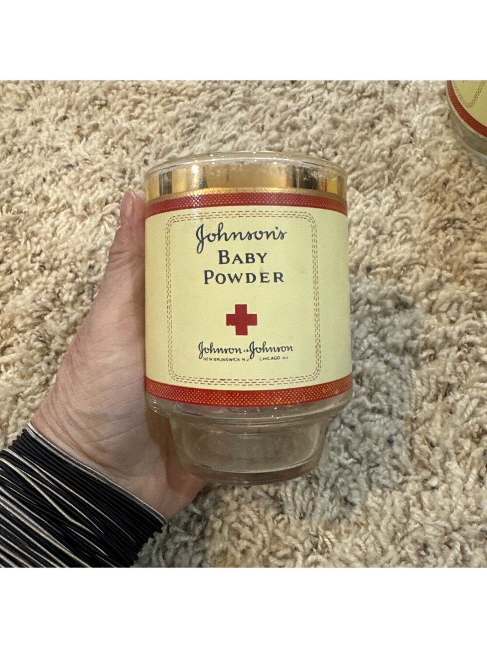vtg Johnson's Baby Powder clear glass tumbler 1986 for the 100 yr anniversary